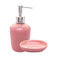 Imagem da oferta Conjunto 2 Acessórios Banheiro Cerâmica Dots Rosa