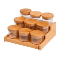 Imagem da oferta Oikos - Kit 9 Potes De Vidro 110ml Com Tampa De Bambu Hermético E Rack Organizador | Borossilicato, Vedação Em Silicone, Bpa Free, Porta Temperos,