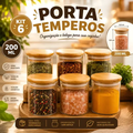 Imagem da oferta Kit 6 Pote Vidro Porta Temperos Hermético Cozinha Organiza V Vidrotampa De Bambu