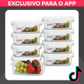 Imagem da oferta Kit 10 Potes Vidro Hermético 640ml: Marmita FornoMicroFreezer c 4 Travas