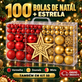 Imagem da oferta Kit 100 Bolas de Natal com Estrela ou Kit 50 Enfeite Árvore Vermelha Dourada Mista Fosca Glitter