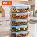 Imagem da oferta 5 Potes Herméticos Marmita de Vidro 640ml Vidro Microondas Geladeira Forno Fitness