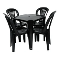 Imagem da oferta Jr Plasticos Kit Mesa Plástico Quadrada Preta Com 4 Cadeiras Bistrô 70cm