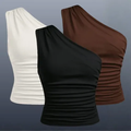 Imagem da oferta Kit 2 Blusa Feminina Elegante Mula Manga Assimétrica Casual Preto+marrom G