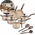 Imagem da oferta Jogo De Panelas 10 Peças Antiaderente Conjunto Frigideira Fervedor tampa de vidro Cor Coffee Cappuccino Kit Talheres