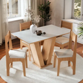 Imagem da oferta Conjunto Sala de Jantar 4 Lugares com Cadeiras Estofadas Mesa Com Tampo Retangular Semelhante Vidro Base V Mel Branco Off White