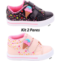 Imagem da oferta Kit 2 Pares Tênis Infantil Feminino Sorvetinho Bee Happy– Off White e Preto (Tam. 17 ao 27)