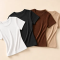 Imagem da oferta Kit 4 Blusas Femininas Baby Tee Casual Ribana Canelada Slimfit