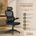 Imagem da oferta Cadeira Escritório Ergonômica Giratoria Reclinavel Olinda RSH500 Rishon Cor Preto Com Suporte Lombar Estofado Mesh