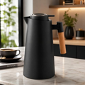 Imagem da oferta Garrafa Térmica 1L Escandinávia Nude com Cabo de Madeira | Design Minimalista Premium | Conserva Bebidas Quentes e Fri