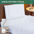 Imagem da oferta Lençol Solteiro Padrão 3 Peças 400 Fios Percal Com Fronha C Ponto Palito Toque Acetinado E Confortável Cor Branco Premium