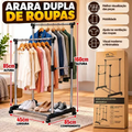 Imagem da oferta Arara Dupla De Roupas Organizar Suporte Com Rodinhas Pendura