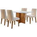 Imagem da oferta Conjunto de Mesa de Jantar Berlim II com Tampo de Vidro Off White e 4 Cadeiras Grécia Veludo Creme