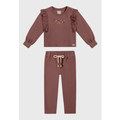 Imagem da oferta Conjunto Infantil Coloritta Blusa Manga Longa Babado e Calça Marrom