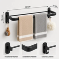 Imagem da oferta Porta Toalha Para Banheiro De Parede Preto Fosco 60cm Com Ganchos Suporte Toalheiro Simples