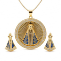 Imagem da oferta Conjunto Feminino "Nossa Senhora Aparecida" – Colar e Brincos Banhados a Ouro 18K com Zircônias, Simbolismo Religioso e Fé – Acompanha Bolsa de