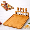 Imagem da oferta Kit Tábua De Frios E Queijos Grande Bambu 40cm + Jogo De Facas 4 Peças Petisqueira Para Servir Mesa Posta Gourmet Enco