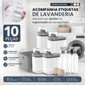 Imagem da oferta Kit Organizador de Lavanderia 10 Peças Dispenser 1,5L + 2,3L 3 Borrifadores 500ml Cesto 16L 2 Esferas Seca Roupa