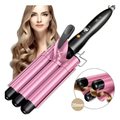 Imagem da oferta Chapinha Tripla Triondas Modelador Cabelo Cerâmica Tri-onda Ondulador Bivolt Cor Rosa Haixia