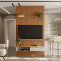 Imagem da oferta Painel Ripado para TV até 75 Polegadas MDF 140CMX250CM Modular 1 Nicho 1 Prateleira Linea Marrom