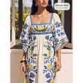 Imagem da oferta CAJUNI Vestido de Férias da Moda com Estampa Floral Decote Quadrado e Manga Flare para Mulheres