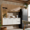 Imagem da oferta Armário De Cozinha Completa Aéreo 7 Portas E 2 Gavetas Planejada Suspenso Branco Off White Ripado 3d Carvalho Nature Amadeirado Juliana