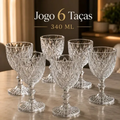 Imagem da oferta Jogo 6 Taças De Vidro Diamond 340 ml Com Pé Lapidadas Transparentes Textura Diamante Em Relevo Para Vinho Água Suco E
