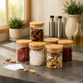 Imagem da oferta Kit 6 Pote Vidro Porta Temperos Hermético Cozinha Organiza Vidrotampa De Bambu