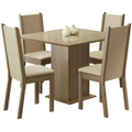 Imagem da oferta Conjunto Sala de Jantar Madesa Moscou Plus Mesa Tampo de Vidro com 4 Cadeiras - Rustic/Crema/Pérola