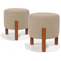 Imagem da oferta Kit 2 Puff Banquinho Redondo Decorativo Thor Em Linho Pés Madeira Maciça Cor Bege