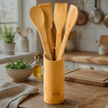 Imagem da oferta Conjunto Talheres Bambu 5 Peças Pau Colher Garfo Espátulas Bambu