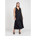 Imagem da oferta Vestido Midi Decote V Em Viscose Acetinada - Preto