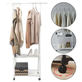 Imagem da oferta Arara de Roupas Cabideiro Portátil com 2 Prateleiras Sapateira e Rodinhas Armário Organizador Multiuso para Ambientes Pequenos KONTUZ