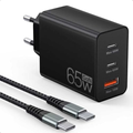 Imagem da oferta Carregador USB C de 65 W,carregador rápido USB de 3 portas com cabo de carregamento de 2 m,fonte de alimentação USB C para MacBook Air Pro M1M2,iPh