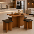 Imagem da oferta Conjunto Kit Sala de Jantar Mesa Gabriela Quadrada Com 4 Cadeiras Design Moderno Compacto Cozinha Cor Freijó Black