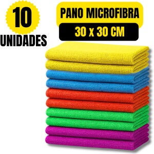 Kit 10 Panos de Limpeza Microfibra Alta Absorção Flanela Automotivo Carro Pia 30x30cm Vidro Multiuso Pano De Limpeza