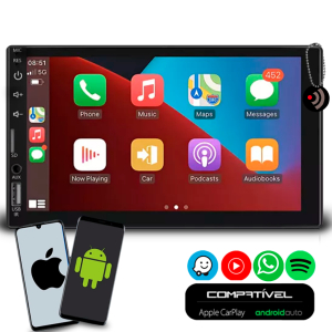 Multimídia 7 Polegadas Carplay AndroidAuto Com Espelhamento de Celular Bluetooth Apps Spotify GPS