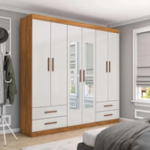 Imagem da oferta Guarda-roupa Casal Medelin 6 Portas 4 Gavetas Com Espelho Multimóveis Cr35557 Creme