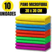 Imagem da oferta Kit 10 Panos de Limpeza Microfibra Alta Absorção Flanela Automotivo Carro Pia 30x30cm Vidro Multiuso Pano De Limpeza
