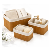 Imagem da oferta Kit 3 Cestos Organizadores de Bambu com Forro Multiuso