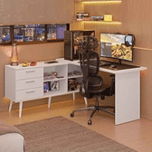 Imagem da oferta Escrivaninha Em L Mesa Para Computador Gamer 3 Gavetas Branco Lisboa Madesa