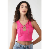 Imagem da oferta Blusa Cropped Canelada Only Ajustada Recorte Rosa