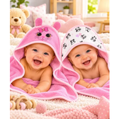 Imagem da oferta Kit 2 Toalhas De Banho Bebê Com Capuz E Orelhinha Infantil Rosa