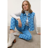 Imagem da oferta Colete Sarja Only Quadriculado Floral Azul