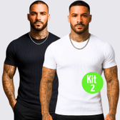 Imagem da oferta Kit 2 Camiseta Americana Canelada Ribana Algodão Justa Slim