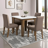 Imagem da oferta Conjunto de Mesa Sala de Jantar Miami com 4 Cadeiras Trieste Suede 1,20m Cedro / Off White / Mascavo Dobuê