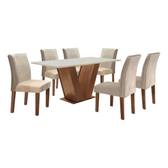 Imagem da oferta Conjunto Sala De Jantar Mesa Tampo Mdf 6 Cadeiras Espanha Fa Cor Chocolateoff White