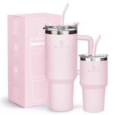 Imagem da oferta Kit Copos Térmicos 1,18L + 591ml com Canudo, Tampa e Alça, Rosa Claro