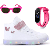 Imagem da oferta Kit Tênis Botinha Infantil Borboleta Menina + Oculos Relogio