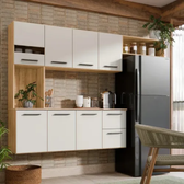 Imagem da oferta Armário De Cozinha Completa Aéreo 7 Portas E 2 Gavetas Planejada Suspenso Branco Off White Carvalho Nature Amadeirado Juliana
